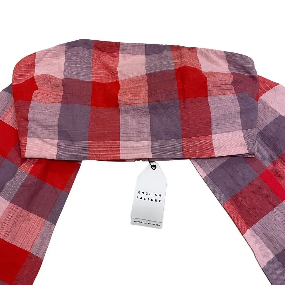 ENGLISH FACTORY Plaid Bandeau Corset Top | Dramatic Ties, M Cottagecore, NWT